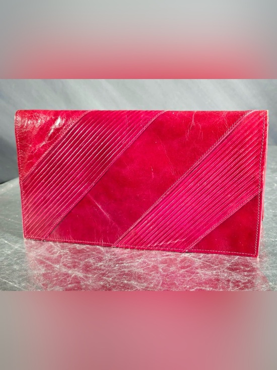 Handbags - Pink red Leather Envelope Clutch - Women Bags
